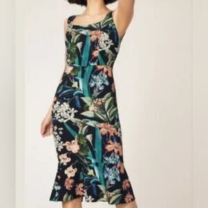 OASIS Ria Floral Print Pencil Midi Dress With Flare Hem. Size 6